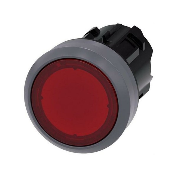 PULSADOR ILUMINADO, 22MM, REDONDO, PLASTICO C/ANILLO FRONT. METAL, ROJO, BOTON, RASANTE MOMENTANEO 3SU1031-0AB20-0AA0