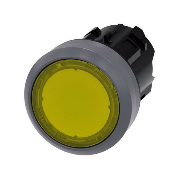 PULSADOR ILUMINADO, 22MM, REDONDO, PLASTICO C/ANILLO FRONT. METAL, AMARILLO, BOTON, RASANTE MOMENTANEO 3SU1031-0AB30-0AA0