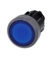 PULSADOR ILUMINADO, 22MM, REDONDO, PLASTICO C/ANILLO FRONT. METAL, AZUL, BOTON, RASANTE MOMENTANEO 3SU1031-0AB50-0AA0