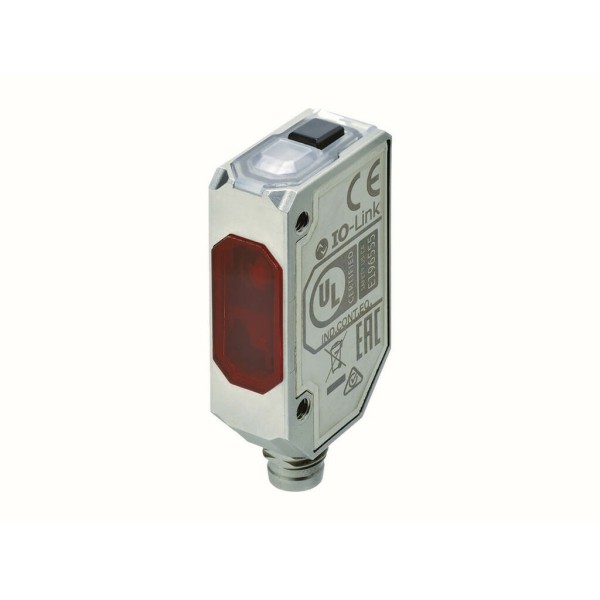 Fotocélula, compacta cuadrada, acero inoxidable, BGS, 80 mm, LED rojo, PNP, L-ON/D-ON, IO-Link COM3, conector M8 de 4 co