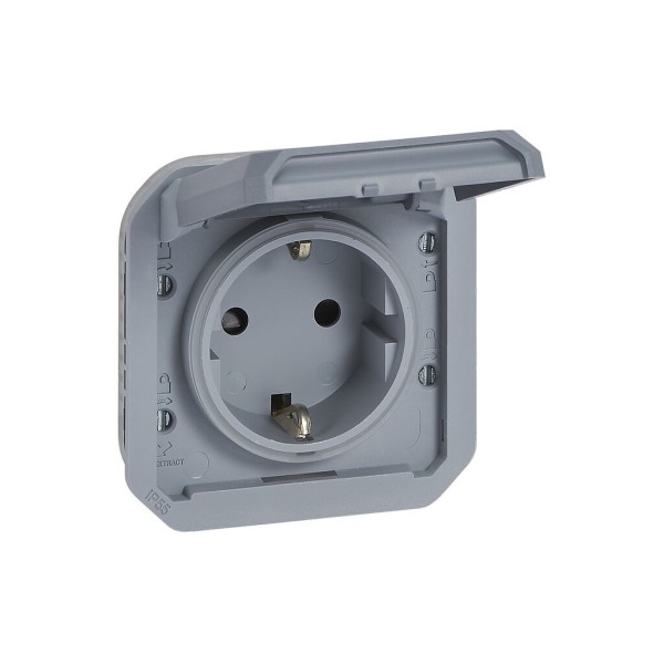 Base de corriente modular Plexo IP55, 2P+T, embornamiento con tornillos, gris