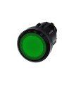 PULSADOR ILUMINADO, 22MM, REDONDO, PLASTICO, VERDE, BOTON, RASANTE, SOSTENIDO, RETORNO PULSANDO DE NUEVO