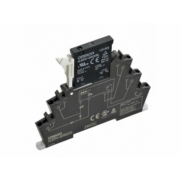 TRIAC 2A Relé borna+Base Push-in+ 24Vcc Con paso por cero