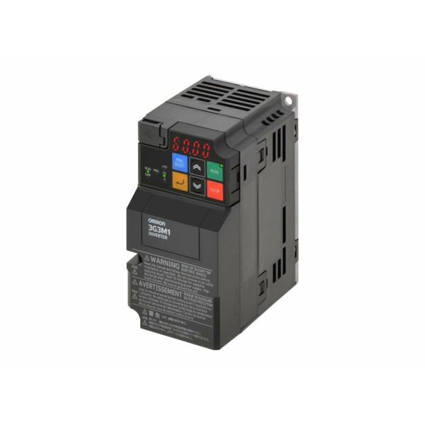 M1 AC Drive, 0.2/0.4 kW (HD/ND), 1.6/1.9 A (HD/ND), 200 VAC, 1~ input, sensorless vector, max. output freq. 590 Hz 3G3M1-AB002