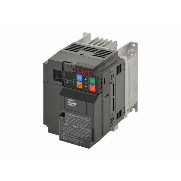 M1 AC Drive, 0.4/0.75 kW (HD/ND), 1.8/2.1 A (HD/ND), 400 VAC, 3~ input, sensorless vector, max. output freq. 590 Hz 3G3M1-A4004