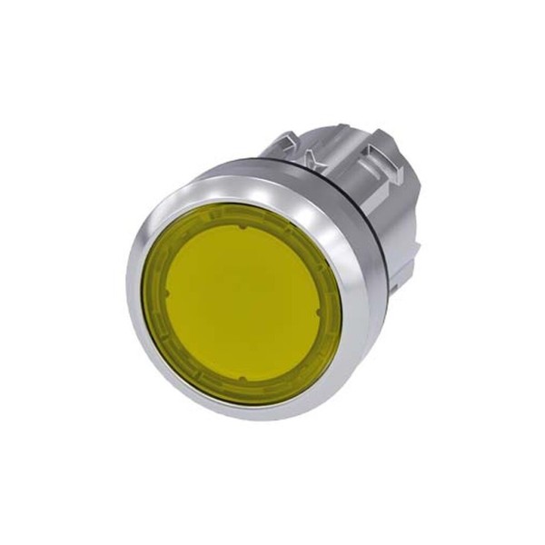 PULSADOR ILUMINADO, 22MM, REDONDO, METAL, BRILLANTE, AMARILLO, BOTON, RASANTE, MOMENTANEO