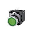 PULSADOR ILUMINADO, 22MM, REDONDO, METAL, BRILLANTE, VERDE, BOTON, RASANTE, MOMENTANEO, CON SOPORTE, 1NA, MODULO LED, CON LED IN