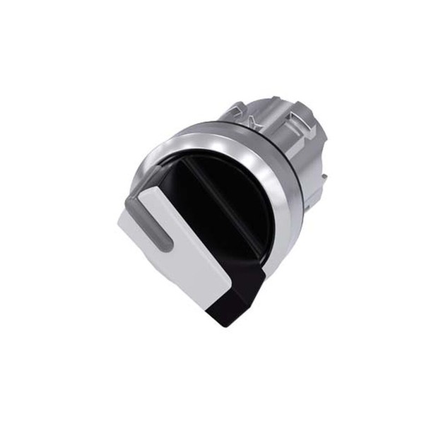 SELECTOR, ILUMINABLE, 22MM, REDONDO, METAL, BRILLANTE, NEGRO, BLANCO, MANILLA, CORTA, 2 POSICIONES O-I, MOMENTANEO, ANGULO 45 GR