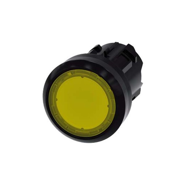 PULSADOR ILUMINADO COMO LAMPARA DE SENALIZACION, 22MM, REDONDO, PLASTICO, AMARILLO, BOTON, RASANTE, BOTON INMOVILIZADO