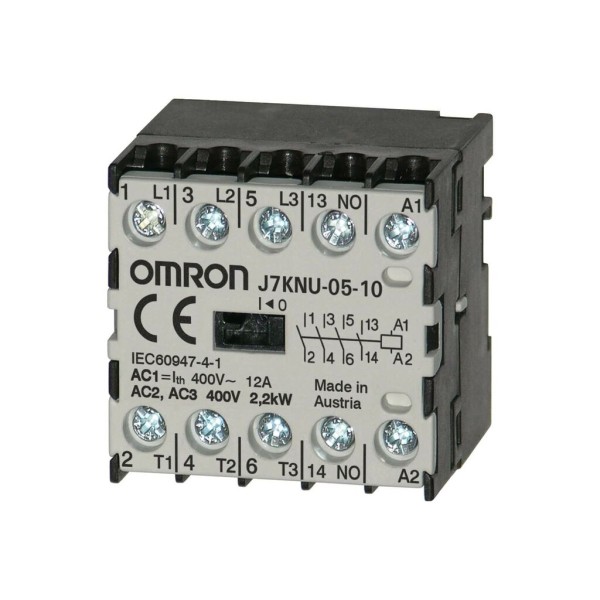 Micro contactor, 3-polos (NA) + 1NA, 2.2 kW: 12A AC1 (hasta 440VAC), 24VDC J7KNU051024D