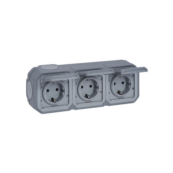 Base de corriente Plexo IP55, 16A, 3x2P+T, instalación en superficie horizontal, gris 069743L