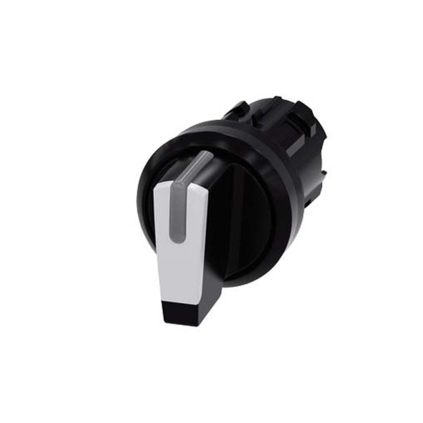 SELECTOR, ILUMINABLE, 22MM, REDONDO, PLASTICO, NEGRO, BLANCO, MANILLA, CORTA, 3 POSICIONES I-O-II, SOSTENIDO, ANGULO 2X45 GRADOS