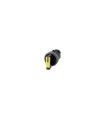 SELECTOR, ILUMINABLE, 22MM, REDONDO, PLASTICO C/ANILLO FRONT. METAL, AMARILLO, MANILLA, CORTA, 3 POSICIONES I-O-II, MOMENTANEO,